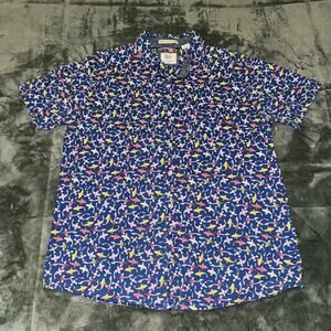 RJC Rebel James Charli Shirt Men's XL Blue Koi Fish AOP Short Sleeve Button-Up